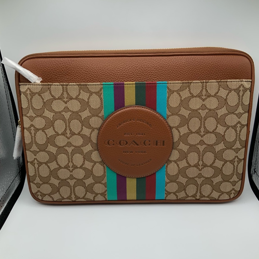 Coach Dempsey Laptop Sleeve In Signature Jacquard With Stripe And Coach Patch